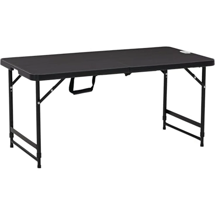 Outsunny Gartentisch Campingtisch, Buffettisch mit Stahlgestell, Terrassentisch für 4 Personen, 1-St, Höhenverstellbarer, HDPE, Dunkelgrau, 118 x 60 x 74 cm – Bild 1