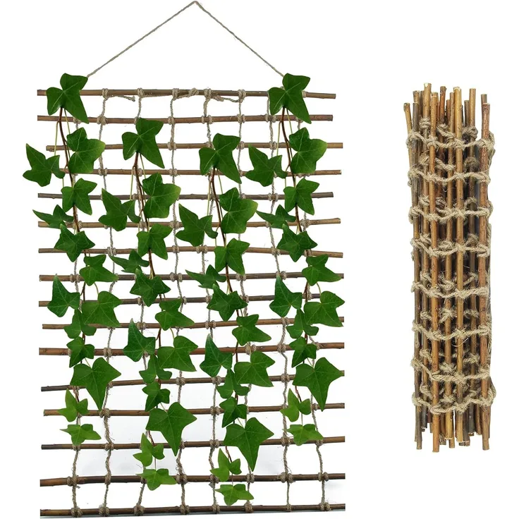 Coradoma Rankhilfe aus Weide für Kletterpflanzen 75x200 cm | Rankgitter mit Juteschnur, Gartenstütze für Pflanzenwachstum und Dekoration, Ranknetz Rankleiter