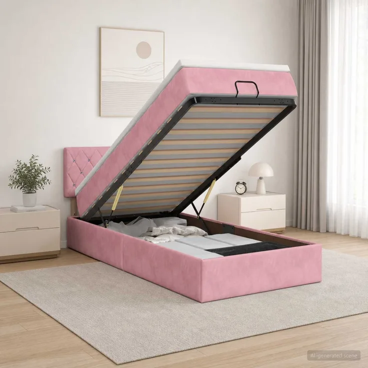 vidaXL Ottoman Bett mit Matratze mit Kopfteil Rosa 90 x 190 cm Samt 3456458