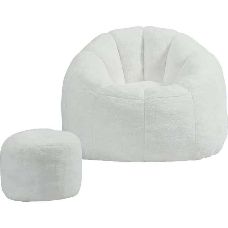 Weicher Blüten-Sitzsack für Erwachsene mit Fußhocker, vakuumverpackt ohne Montage, ideal für Wohnzimmer, Schlafzimmer & Balkon,Cremeweiß--Cremefarben--105x105x70cm--YOUDENOVA – Bild 3