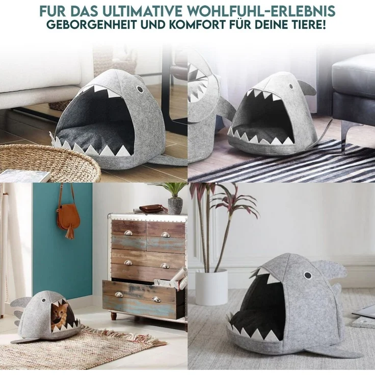 hausleben Katzenliege Filz Katzenhöhle Katzenbett Pet Nest Winter mit lustiger Optik, Filz, optisch ansprechendes Bett für Ihre Katze in Hai-Design – Bild 4