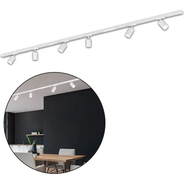 Briloner Leuchten LED Deckenleuchte 8009066B, LED wechselbar, 2700K - Extra-Warmweiß, Schienensystem Rail 2,25 m Weiß max. 9W Decke Wohnzimmer Büro Küche