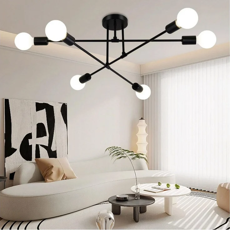 Ophy Kronleuchter Sputnik Kronleuchter, 6‑flammig, Vintage Deckenlampe aus Metall (E27), ohne Leuchtmittel, halbbündige Deckenbeleuchtung, für Esszimmer, Schlafzimmer & Wohnzimmer – Bild 1