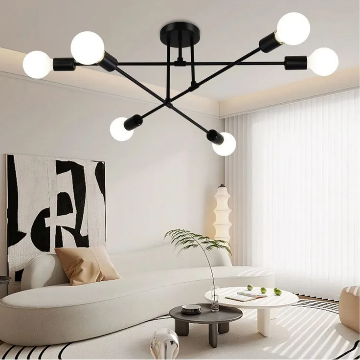 Ophy Kronleuchter Sputnik Kronleuchter, 6‑flammig, Vintage Deckenlampe aus Metall (E27), ohne Leuchtmittel, halbbündige Deckenbeleuchtung, für Esszimmer, Schlafzimmer & Wohnzimmer