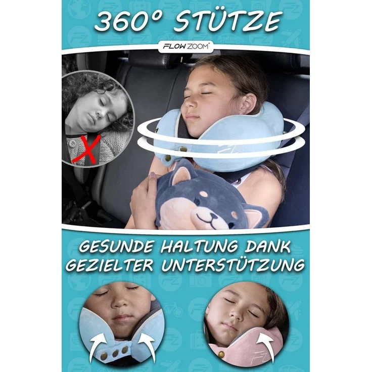 FLOWZOOM Nackenhörnchen COMFY KIDS Nackenkissen Kinder – Reisekissen Memory-Schaum, Kinder-Reisekissen Memory-Foam - Nackenhörnchen Kinder – Bild 2