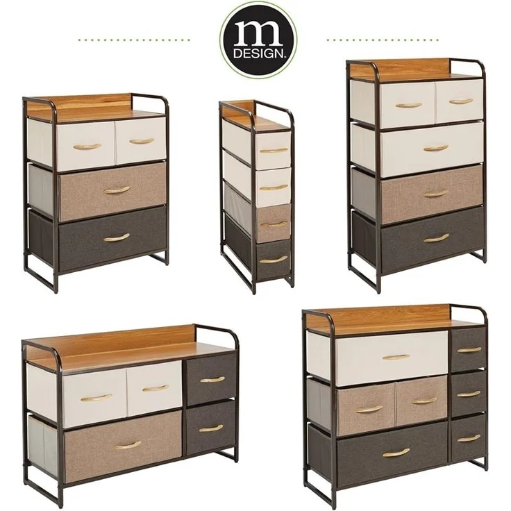 mDesign Kommode Schubladenschrank Aufbewahrung Metall Stoff Mehrfarbig Braun – Bild 7