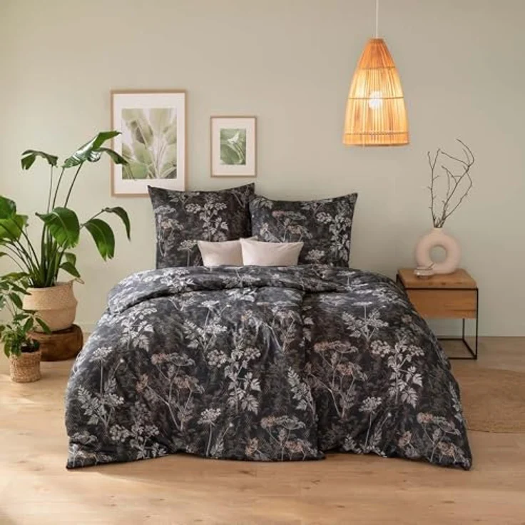 Estella Atelier Jersey-Bettwäsche, Dunkelblau, 135x200 cm, floral, hautfreundlich, atmungsaktiv, pflegeleicht – Bild 1