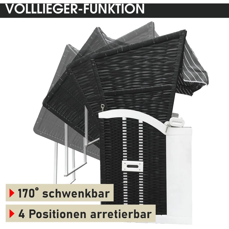 'Brast' 3-Sitzer Strandkorb gestreift XXL inkl. Schutzhülle, Poly-Rattan anthrazit/grau, 160 cm – Bild 8