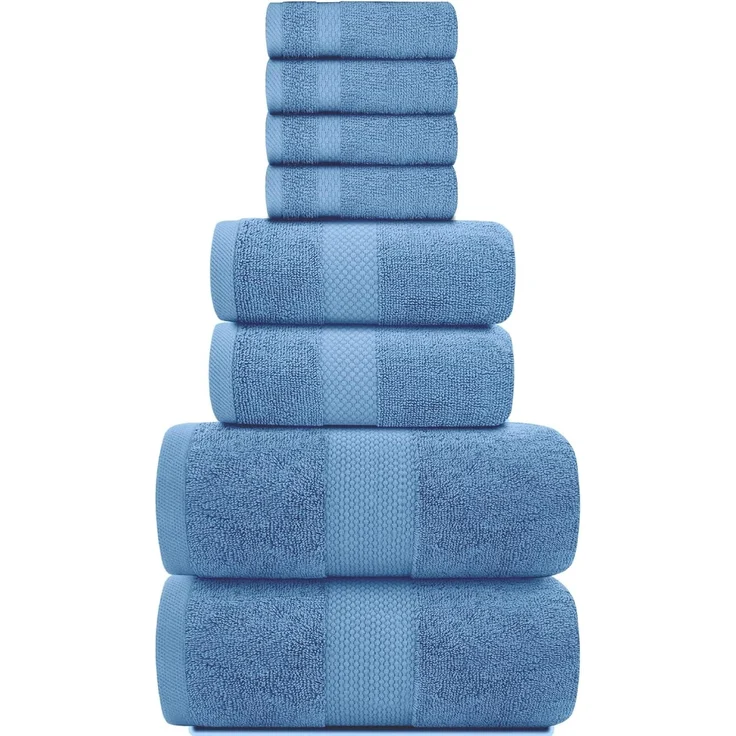 ABC Luxuriöses blaues Badetuchset (8 - teilig): 2 Badetücher, 2 Handtücher, 4 Gesichtstücher, hoch saugfähige Baumwollbadetücher – Bild 2