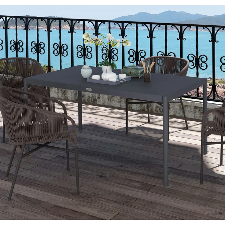Gartentisch mit Lattenrost für 6 Personen aus Stahl und Aluminium, 145 x 90 x 74 cm, Dunkelgrau – Bild 4