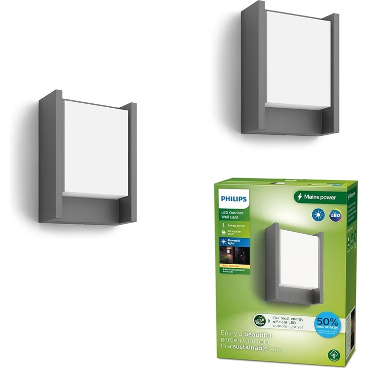 Philips LED Arbour UltraEfficient Wandleuchte 3.8W 2700K Anthracite HV, Doppelpack