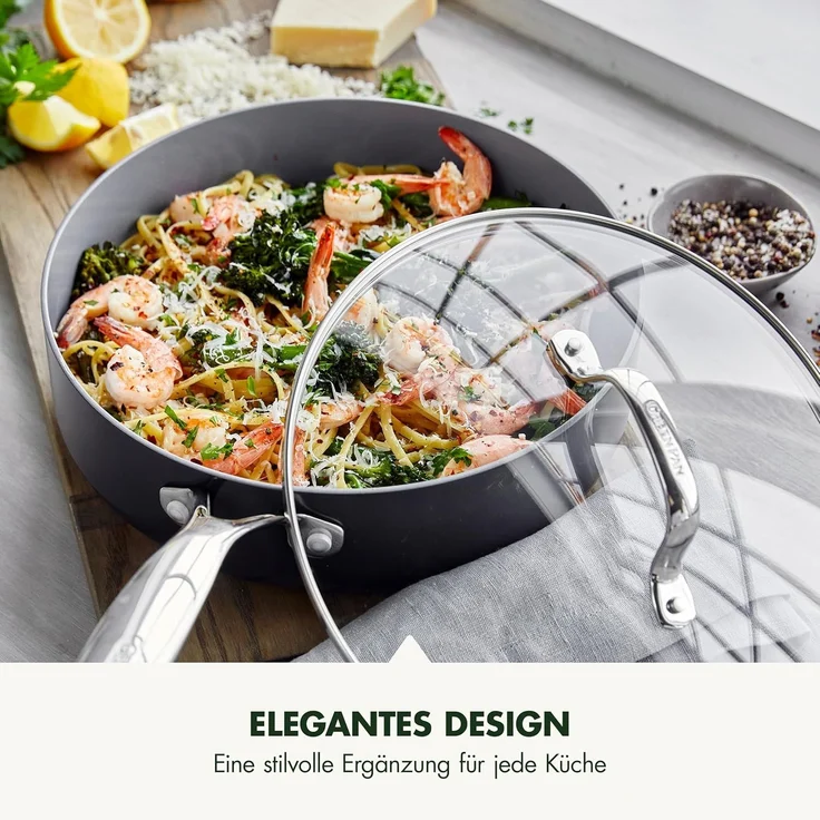 GreenPan Valencia Pro Harteloxiertes, gesundes, keramisches Non-Stick 16-teiliges Topf- und Pfannenset, Kochgeschirrset, PFAS-frei, Induktion, spülmaschinenfest, backofenfest, grau – Bild 7