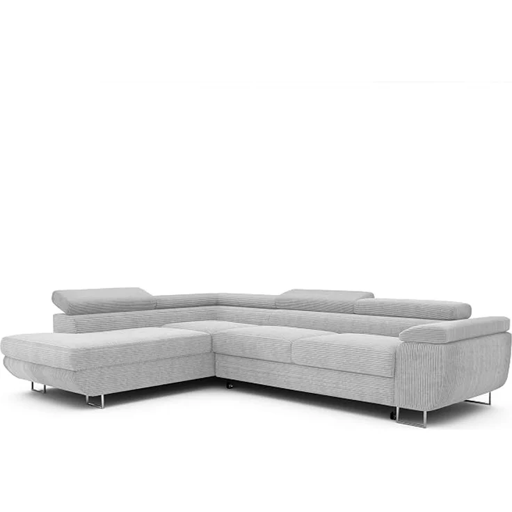 Idohome Ecksofa (Ausrichtung links) mit Schlaffunktion und Bettkasten, komfortable, verstellbare Kopfstützen, 274x203 cm, Lichtfarbe – Bild 1