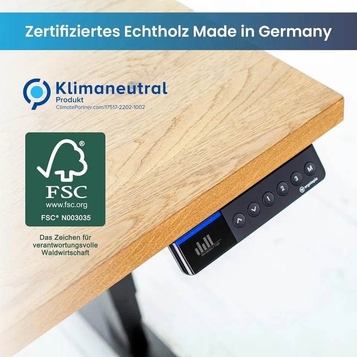 Desktopia Pro X - Elektrisch höhenverstellbarer Schreibtisch / Ergonomischer Tisch mit Memory-Funktion, Eiche Echtholz Gestell Grau, 160x80 cm, – Bild 8