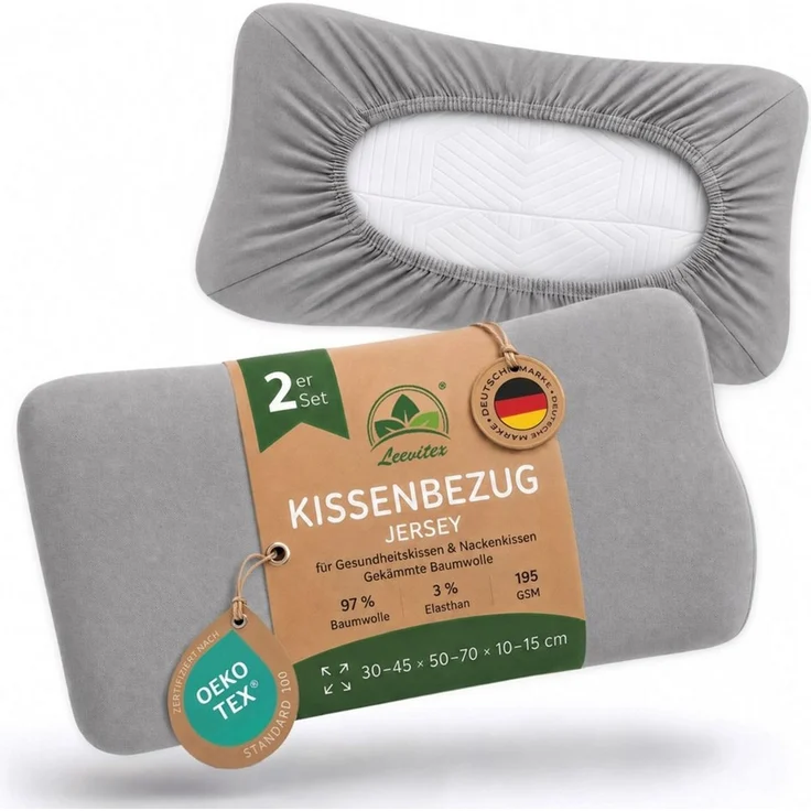 leevitex® Kissenbezug für Gesundheitskissen & Nackenkissen, 30-45 x 50-70 x 10-15 cm, (2 Stück), Jersey-Stretch mit Rundumgummizug, 97% Baumwolle, 3% Elasthan – Bild 1