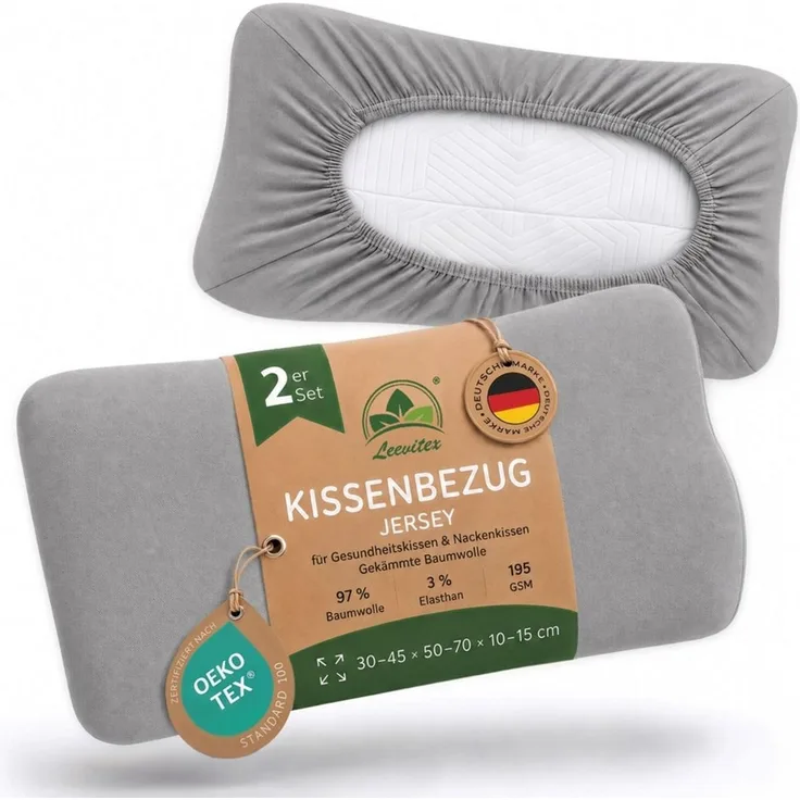 leevitex® Kissenbezug für Gesundheitskissen & Nackenkissen, 30-45 x 50-70 x 10-15 cm, (2 Stück), Jersey-Stretch mit Rundumgummizug, 97% Baumwolle, 3% Elasthan