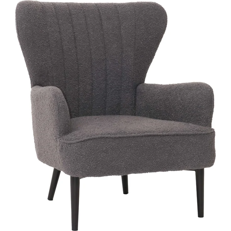 Lounge-Sessel HWC-K37, Cocktail-/Ohrensessel Polsterstuhl Retro Vintage Stoff Bouclé (600g/m²) Öko-Tex ~ dunkelgrau – Bild 9