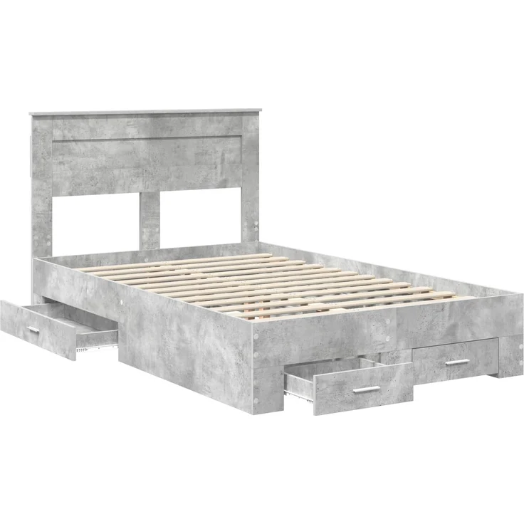 vidaXL Bettrahmen mit Kopfteil Beton Grau 135 x 190 cm Holzwerkstoff 3409998 – Bild 4