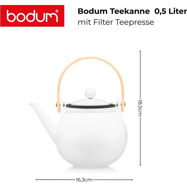 Bodum Teekanne mit Filter Teepresse aus Porzellan und Edelstahlfilter – Bild 3