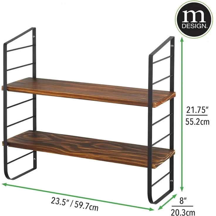 Wandregal 2 Böden Holz MDF Hängeregal Metall naturfarben/schwarz 60cm mDesign – Bild 3