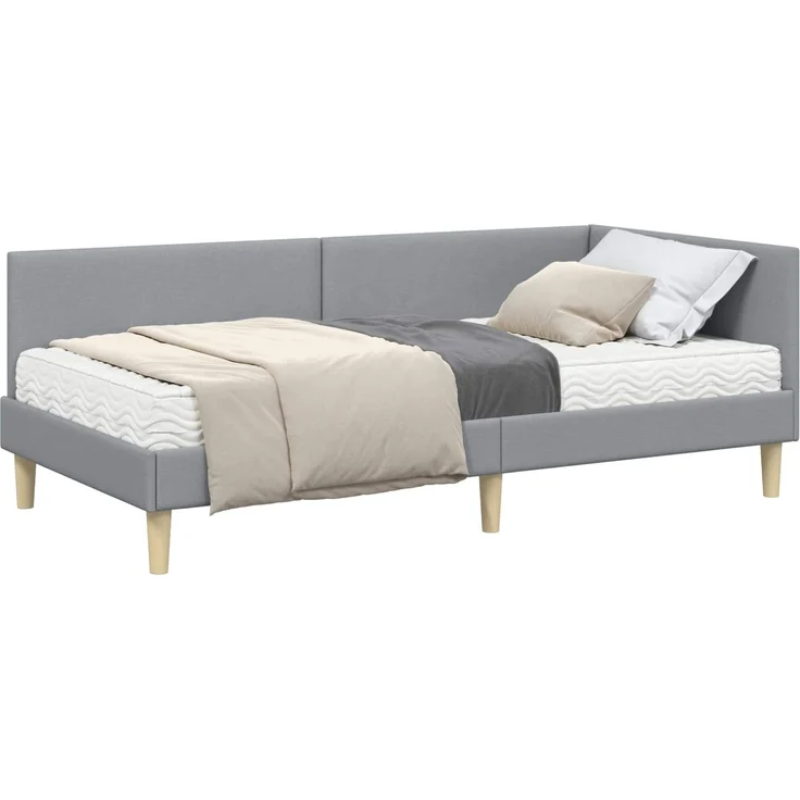 vidaXL Eckbettgestell mit Matratze 2 stk. Hellgrau 90 x 190 cm Stoff 3393733 – Bild 2