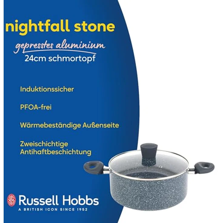 Russell Hobbs RH00849EU Nightfall Stone kochtopf, BPA-Frei, 4.5L Ungefähre Füllmenge antihaftbeschichtet 24cm töpf, Suppentopf klein mit Dampfauslass glas deckel, kochtöpfe induktion, Bakelite-griffs – Bild 3