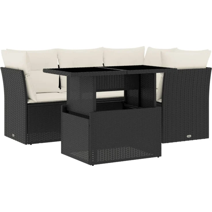 vidaXL 5-tlg. Garten-Sofagarnitur mit Kissen Schwarz Poly Rattan 3266556 – Bild 2