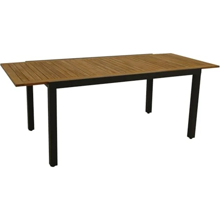 DEGAMO Garten-Essgruppe MILOS 9-teilig, 8x Klappsessel, 1x Ausziehtisch 150/200x90 cm, Alu anthrazit + Akazie – Bild 4