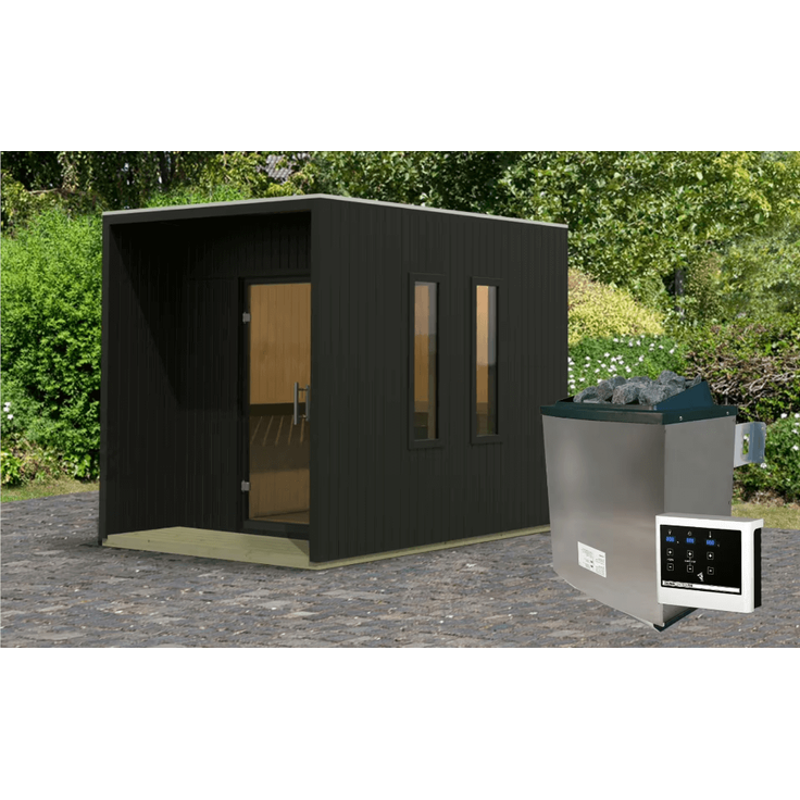 Karibu Saunahaus Laguna mit 9kW Ofen in zwei Farben erhältlich schwarz