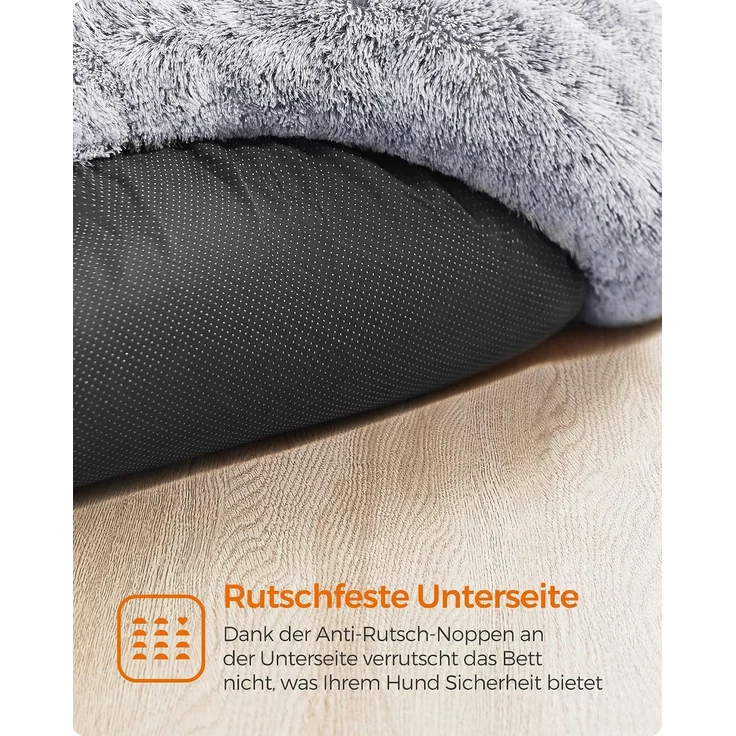 Feandrea Hundebett flauschig, Katzenbett, Donut Kissen, waschbar, Polsterung in der Mitte herausnehmbar, langer Plüsch, 60 cm Durchmesser, Ombré-Grau – Bild 7