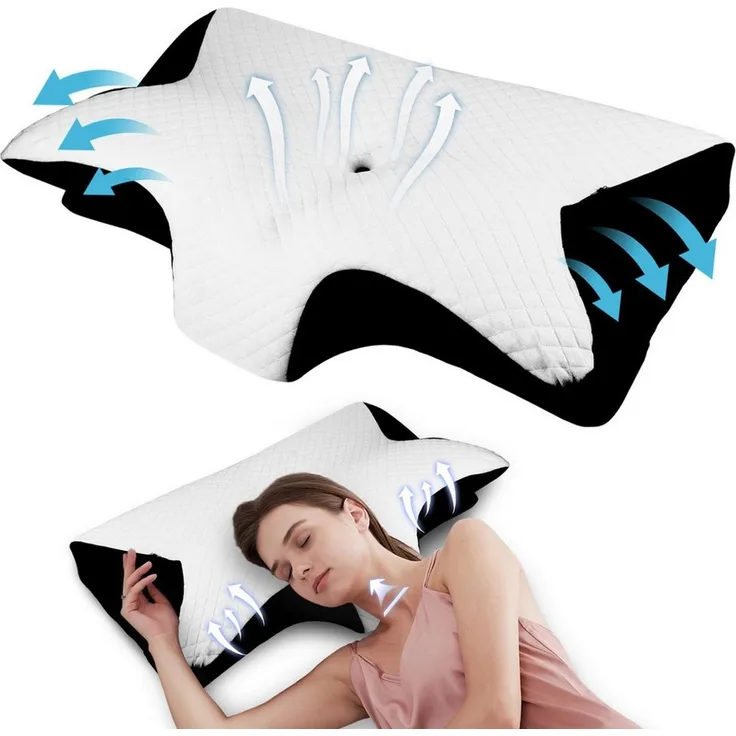 BlingBin Nackenstützkissen Ergonomisches Nackenkissen Memory Schaum Orthopädisches Kopfkissen, Füllung: Memory-Schaumstoff, Bezug: Polyester, Seitenschläfer, Rückenschläfer, Bauchschläfer, 1er Set, Maße: 37 x 62 cm, Therapiekissen für Rücken-, Seiten- ...