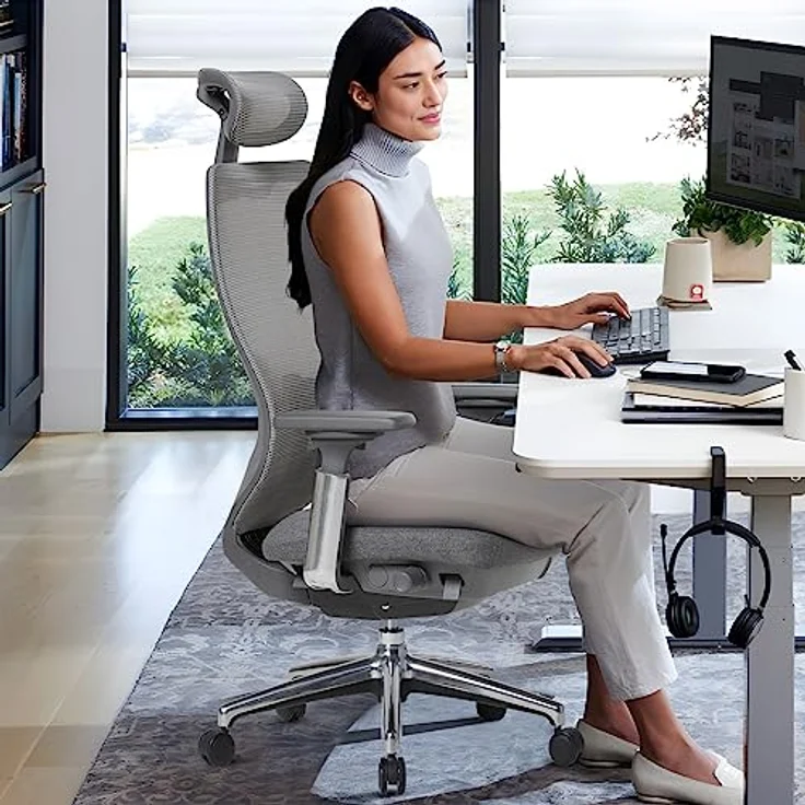COLAMY Ergonomischer Netz-Bürostuhl, Hochleistungs-Computer-Chefschreibtischstuhl mit verstellbarem Kopfstütze und 4D-Armlehnen, Schiebesitz, Neigungssperre, Dunkelgrau – Bild 3