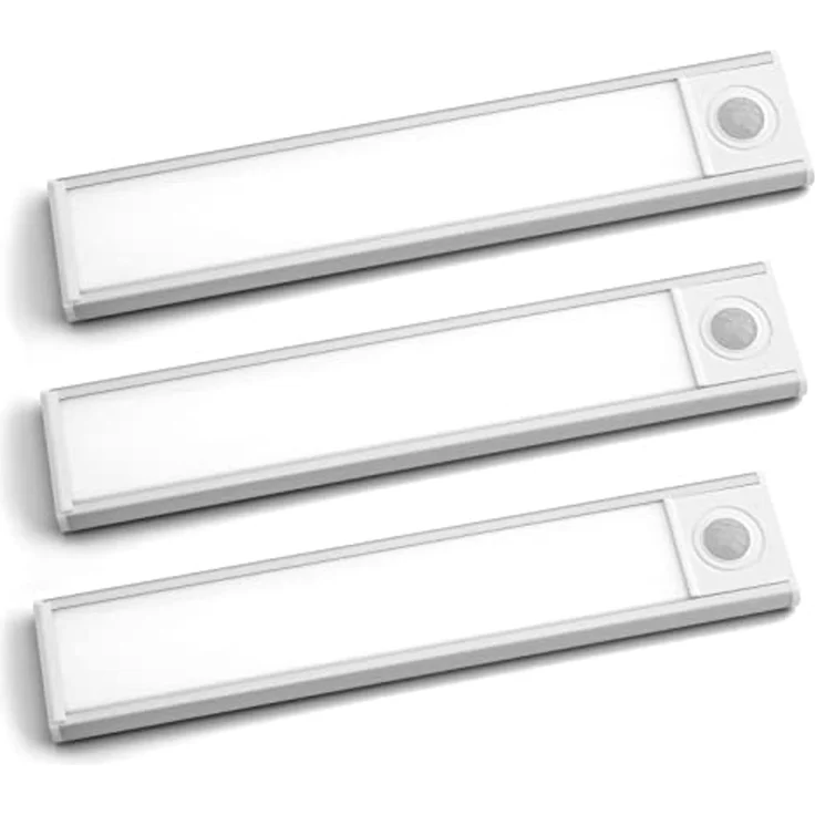 PRECORN Unterschrankleuchte 3er Set LED Schranklicht Lichtleiste 20cm USB-C wiederaufladbar silber – Bild 1
