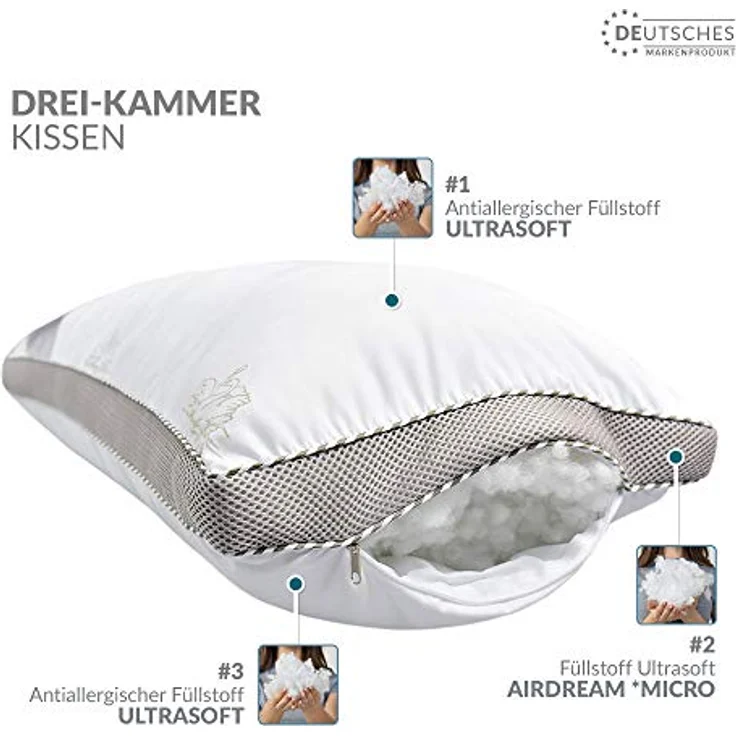 SEI Design Kopfkissen Drei-Kammerkissen Classica Soft 3D 40x80 SWAN Schlafkissen, Füllung: Airdream micro, Bezug: Microfaser, Rückenschläfer, Seitenschläfer, Bauchschläfer, Alternative zu Daunen – Bild 7