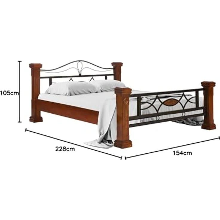 Massives Holzbett 200x200 cm braun rustikal – Doppelbett mit Metallgestell & Holzpfosten – Stabil & stilvoll für gemütliches Schlafzimmer Ambiente – Bild 3
