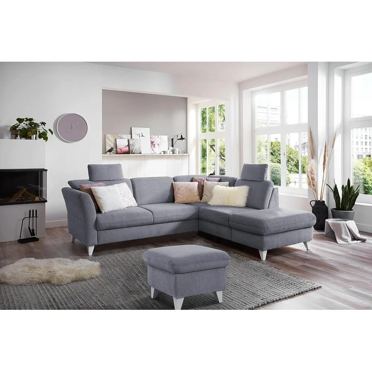 CAVADORE Stauraumhocker Trend / Skandinavischer Hocker mit weißen Holzfüßen / 249 x 86 x 162 / Chenille, Hellblau – Bild 2