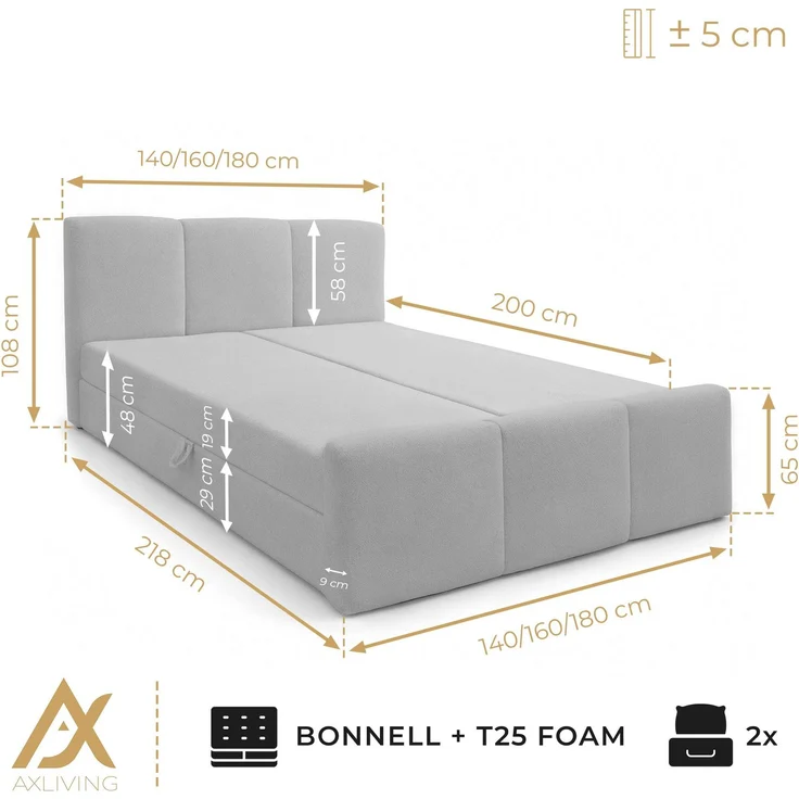 AX LIVING Boxspringbett 160x200 Braun Ankarra Bett mit Stauraum – Bild 6