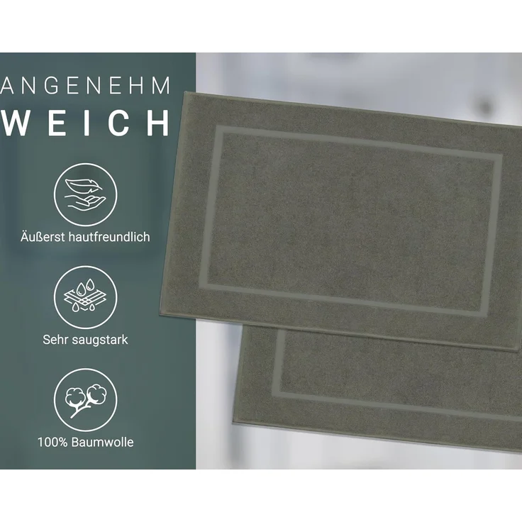 ZOLLNER Badematten 2er Set, taupe, 50x80 cm, 100% Baumwolle – Bild 3
