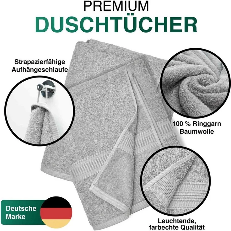 leevitex® Duschtücher 2er-Set, 70x140 cm, 100% Baumwolle, saugstark und fusselfrei, Frottee (Set, 2-St), OEKO-TEX® STANDARD 100 zertifiziert, gestreifte Bordüre – Bild 3