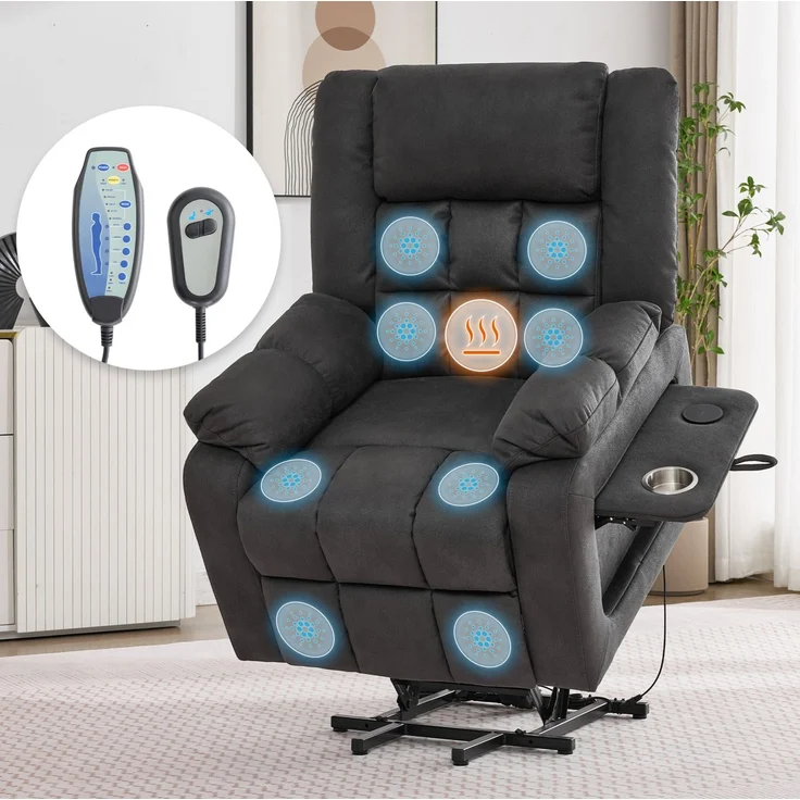 TV-Sessel mit Aufstehhilfe, Massage & Wärmefunktion, 87x96x103 cm, Grau – Bild 3