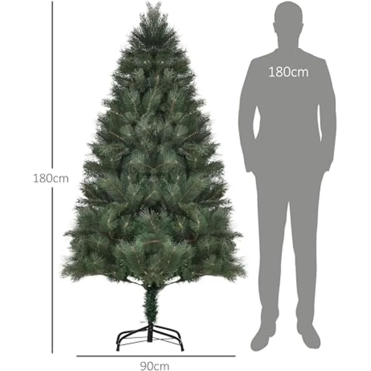 HOMCOM Künstlicher Weihnachtsbaum 180 cm, mit 375 Spitzen, Metallständer, realistisches Aussehen, Nordmanntanne, für Weihnachtsfest, Indoor, Grün – Bild 7
