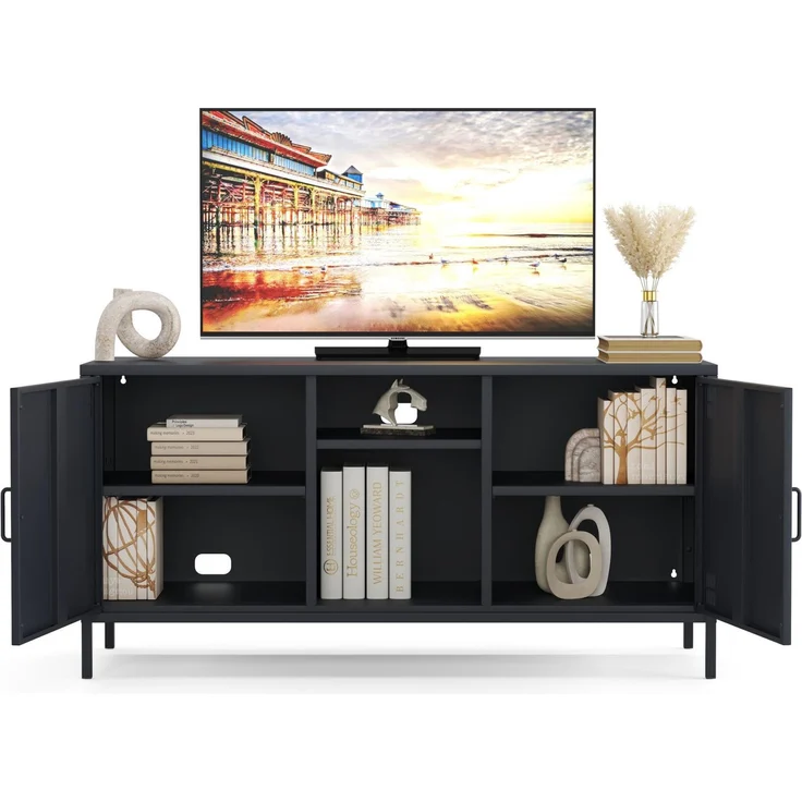 Metall Möbel Pera3, TV-Schrank 3 Regale - 130,5 x 40 x 64,5 cm Anthrazit – Bild 1