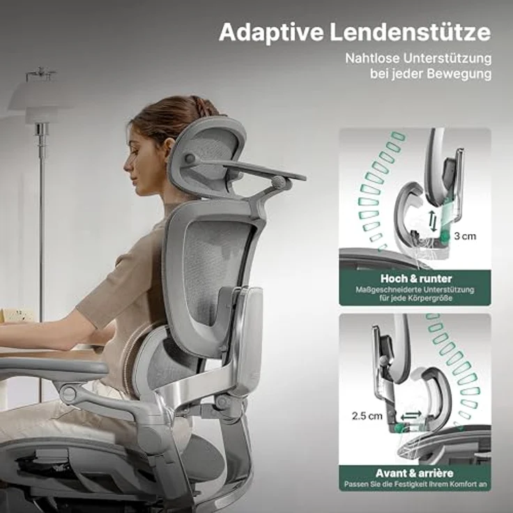 HINOMI H2 Pro Bürostuhl ergonomisch, verstellbare Lordosenstütze, Kopfstütze & 6D-Armlehnen, 150kg belastbar, atmungsaktives Mesh, Drehstuhl für Home & Office (Grün) – Bild 4