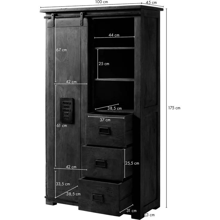 Schrank Mango 100x45x175 whitewash lackiert RAILWAY #314 – Bild 8