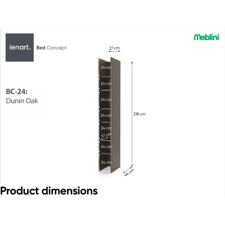 MEBLINI Schrank BC-24 für Schrankbett - Dunin Eiche - 27x217x40cm - Hochschrank mit Regalen – Bild 5