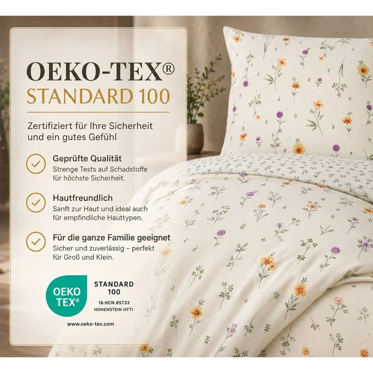 Leonado Vicenti Wendebettwäsche 135x200 Bezug 80x80 Kissen Set Hochwertige Polycotton Beige Blumen, Renforcé, 2 teilig, mit verdecktem Reißverschluss, Wendebettwäsche – Bild 4