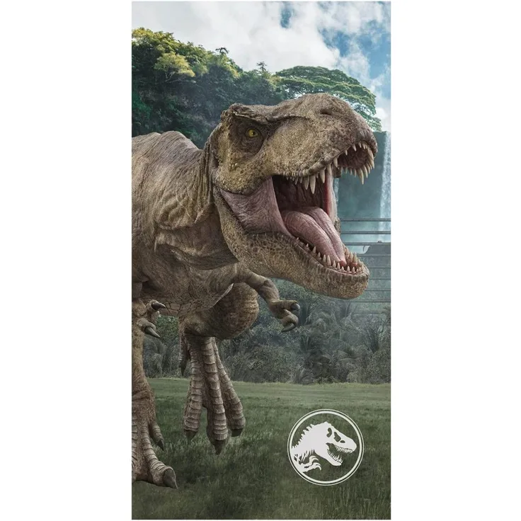 Jurassic World Dominion T-Rex Dinosaurier mit weißen Logo Strandtuch Handtuch 140x70 cm, 100 % Baumwolle für Kinder