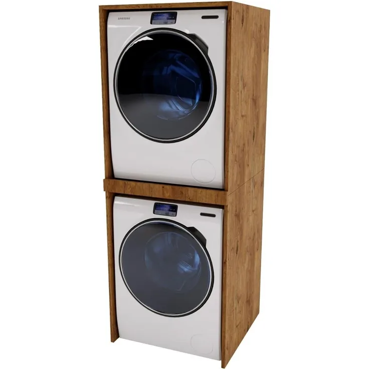 CraftPAK Waschmaschinenumbauschrank Waschmaschinenschrank für Waschmaschine & Wäschetrockner (B 66cm x H 180cm x T 65 cm/ T 51,2 cm) Umbauschrank für Bad, in zwei verschiedenen Tiefengrößen