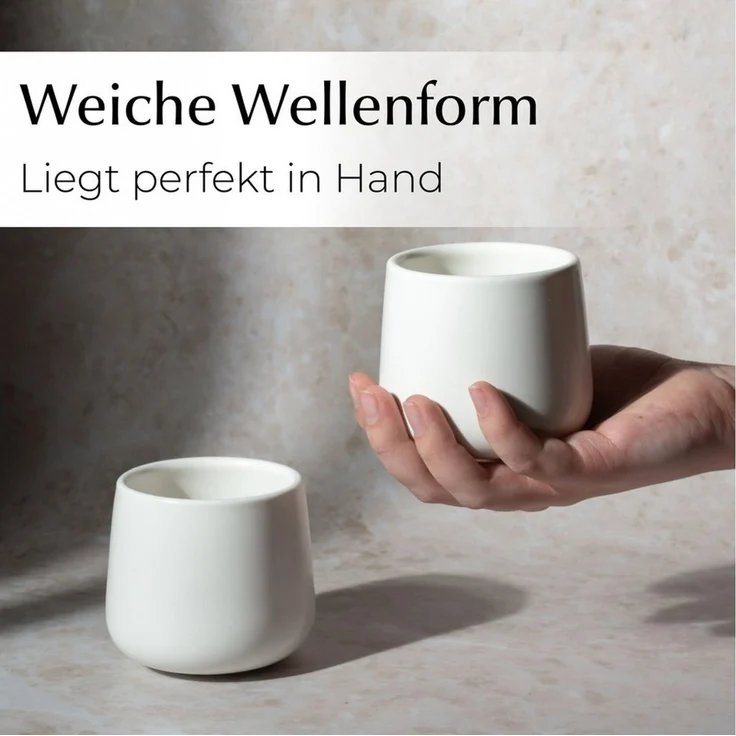 MiaMio Tasse Nami Kaffeebecher Weiß, 4-tlg, Keramik, ohne Henkel, 250 ml