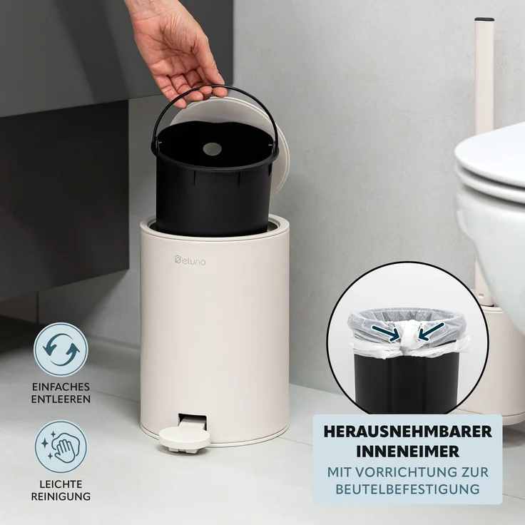 eluno Bad-Accessoires Set ZINOLA 2tlg. bestehend aus 1x WC-Garnitur, 1x Kosmetikeimer aus Kunststoff in Beige – Bild 4